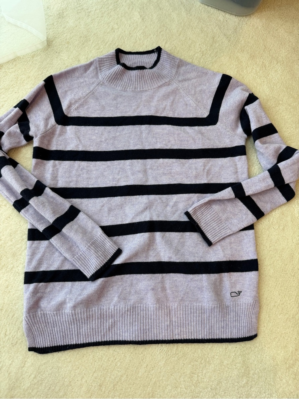 Vineyard Vines Merino Wool Lavender and Black Striped Crewneck Sweater